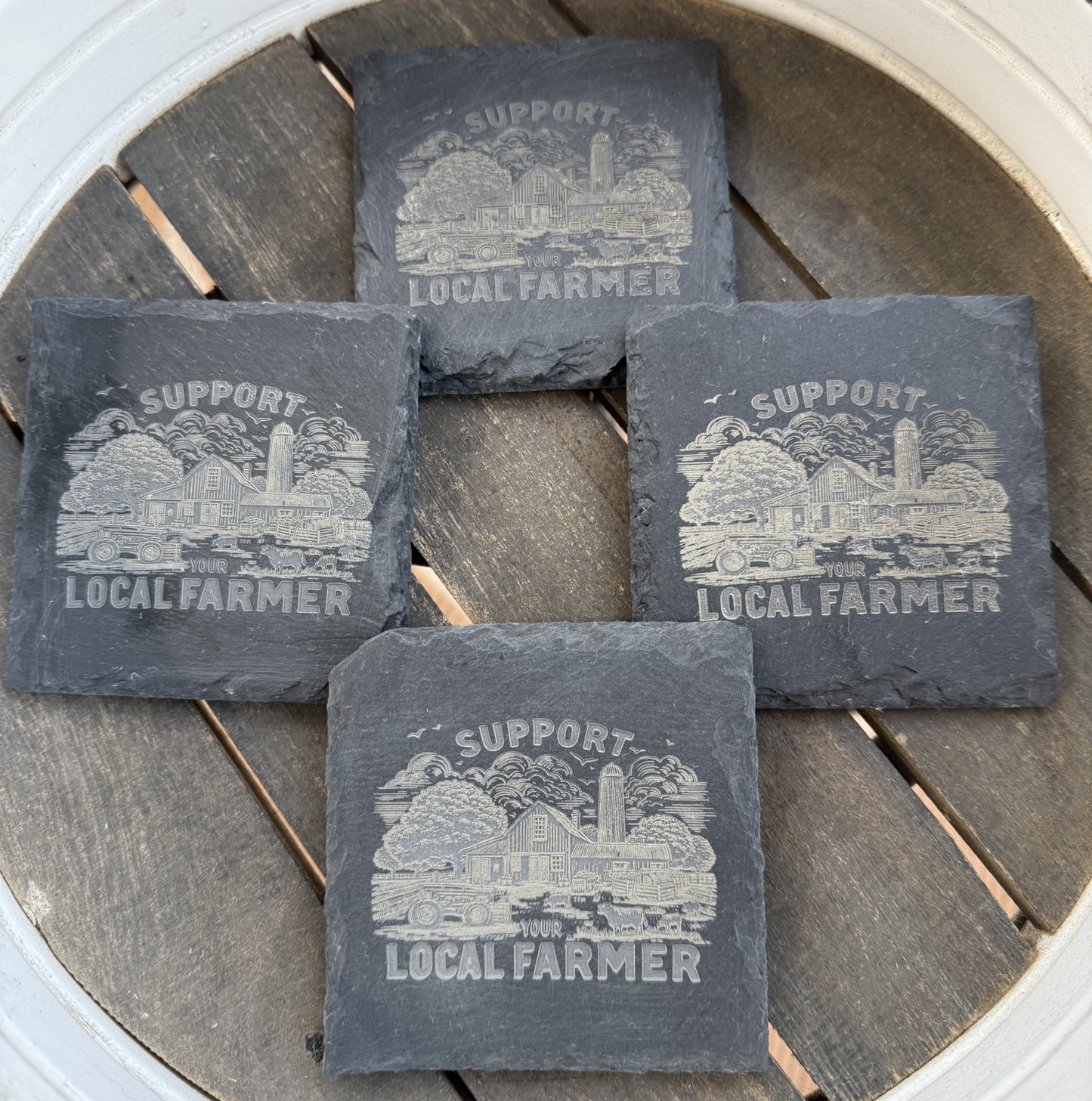 Support your local farmer slate coaster