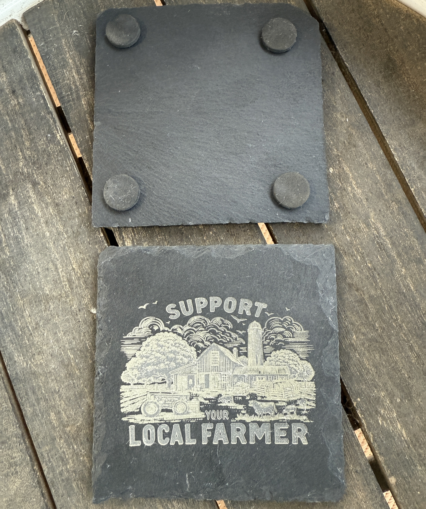 Support your local farmer slate coaster