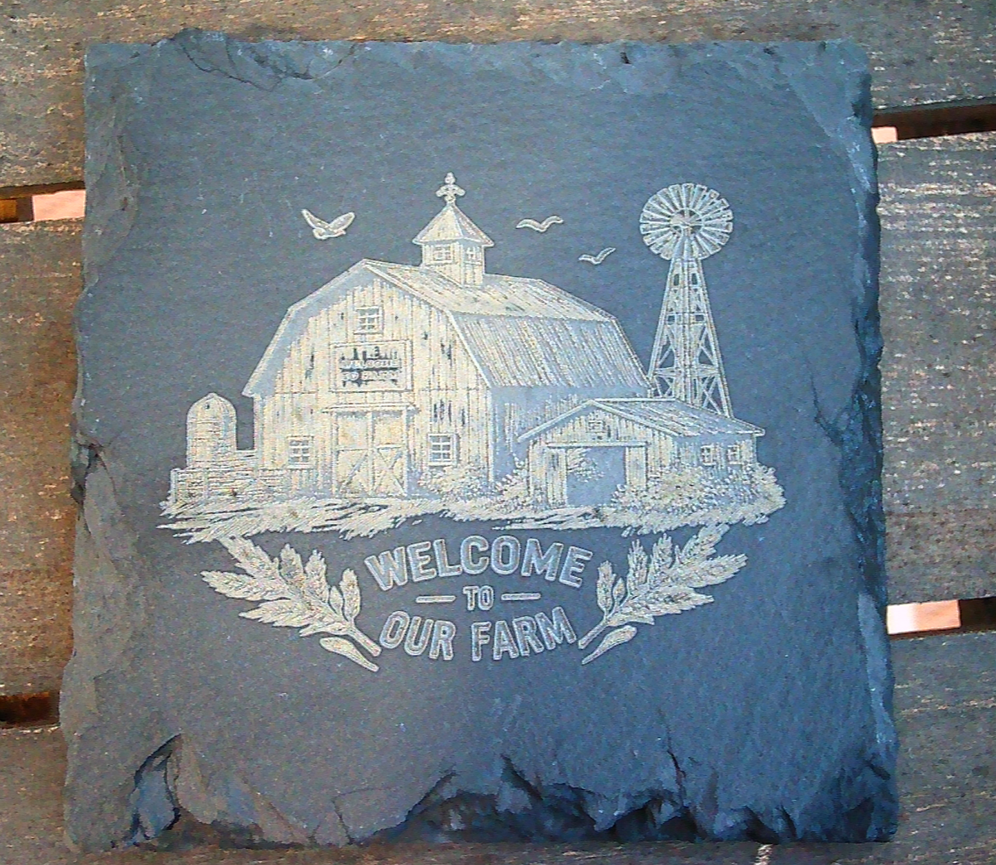 Welcome to our farm slate 4 coaster set-USA made