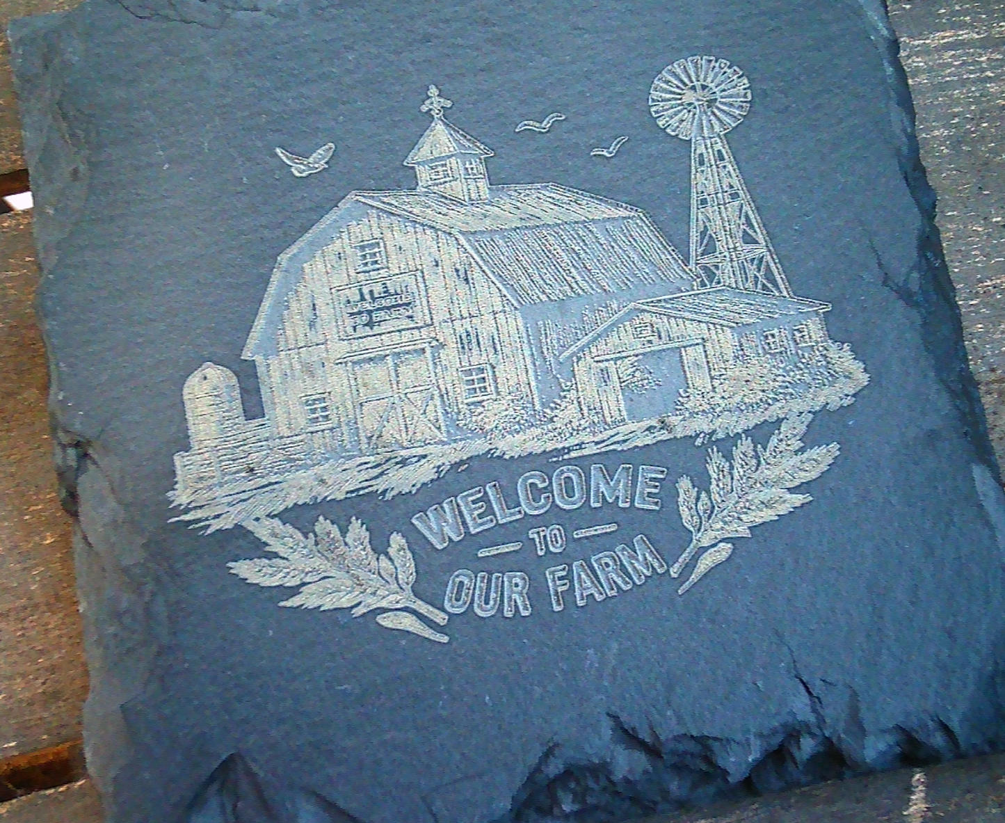 Welcome to our farm slate 4 coaster set-USA made